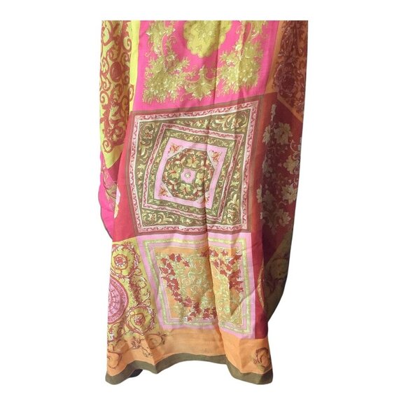 Square Scarf Wrap With Vibrant Ornamental Pattern Multicolor 90x90cm - Picture 7 of 7